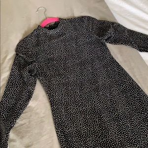 polka dot high collar midi dress